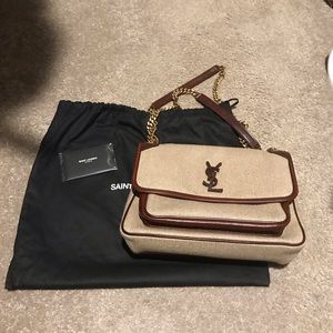 Authentic ysl niki canvas and leather bag